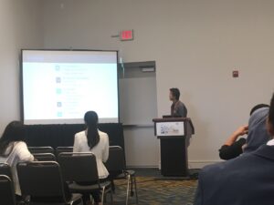 Read more about the article Yewei (left) and Dian (right) oral presented their research about aerobic granulation and phosphorus removal in 2018 ASABE conference at Detroit, Michigan on July 29- Aug 1